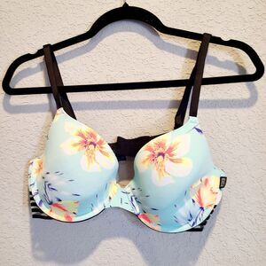 Victoria's Secret Bra Size 34D Green Pink Floral‎ Very Sexy Padded Tropical